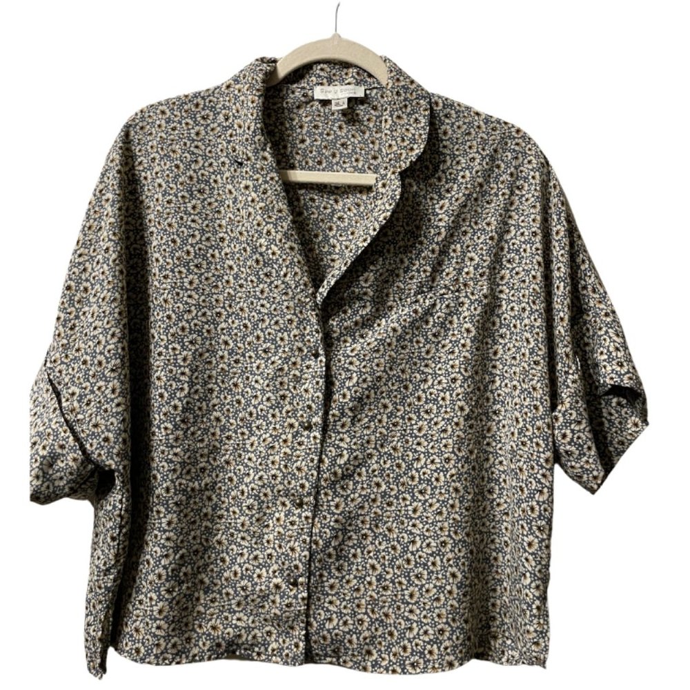 NWOT Anthropologie See U Soon Floral Button Down Prairie Blouse Size Small